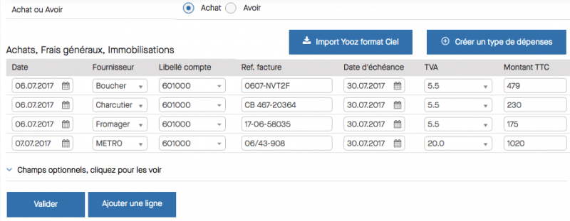 comptabilité restaurant plusieurs factures fournisseurs